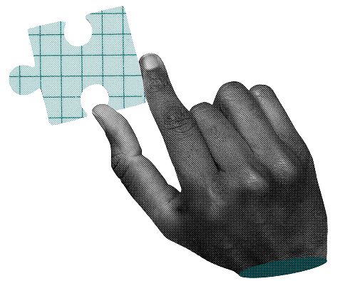 Imagem de uma mão segurando uma peça de quebra cabeça.